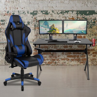 Flash Furniture 45 Gaming Desk and Blue/Black Reclining Gaming Chair Set, Black (BLNX20D1904BL)