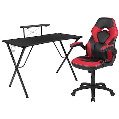 Flash Furniture 52 Gaming Desk and Red/Black Racing Chair Set, Black (BLNX10RSG1031RD)
