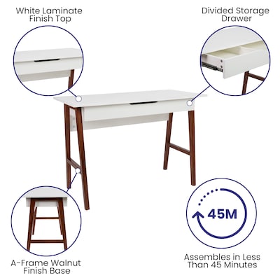 Flash Furniture 42" Home Office Writing Computer Desk with Drawer, White (GCMBLK60WHWAL)