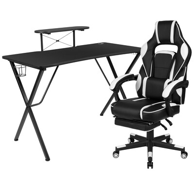 Flash Furniture 52W Gaming Desk with White Reclining Back/Arms Gaming Chair with Footrest, Black (BLNX40RSG1031WH)