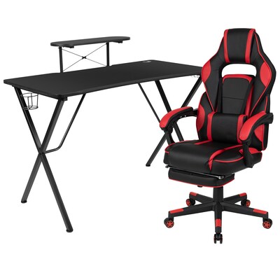 Flash Furniture 52W Gaming Desk with Red Reclining Back/Arms Gaming Chair with Footrest, Black (BLNX40RSG1031RD)
