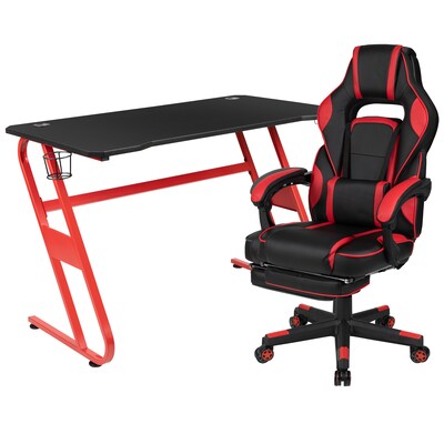Flash Furniture 52W Gaming Desk with Red Reclining Back/Arms Gaming Chair with Footrest, Black (BLNX40RSG1030RD)