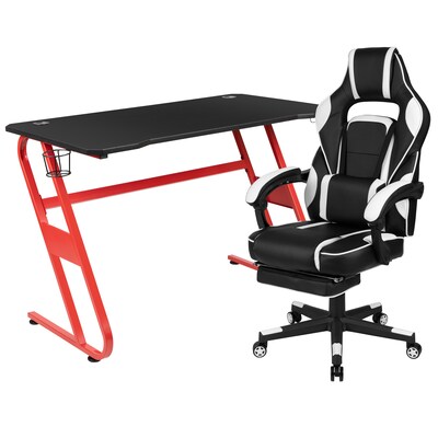 Flash Furniture 52W Gaming Desk with White Reclining Back/Arms Gaming Chair with Footrest, Black (BLNX40RSG1030WH)