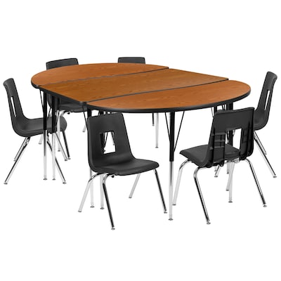 Flash Furniture Emmy Oval Wave Activity Table Set, 47.5 x 76, Height Adjustable, Oak/Black (XUG16C