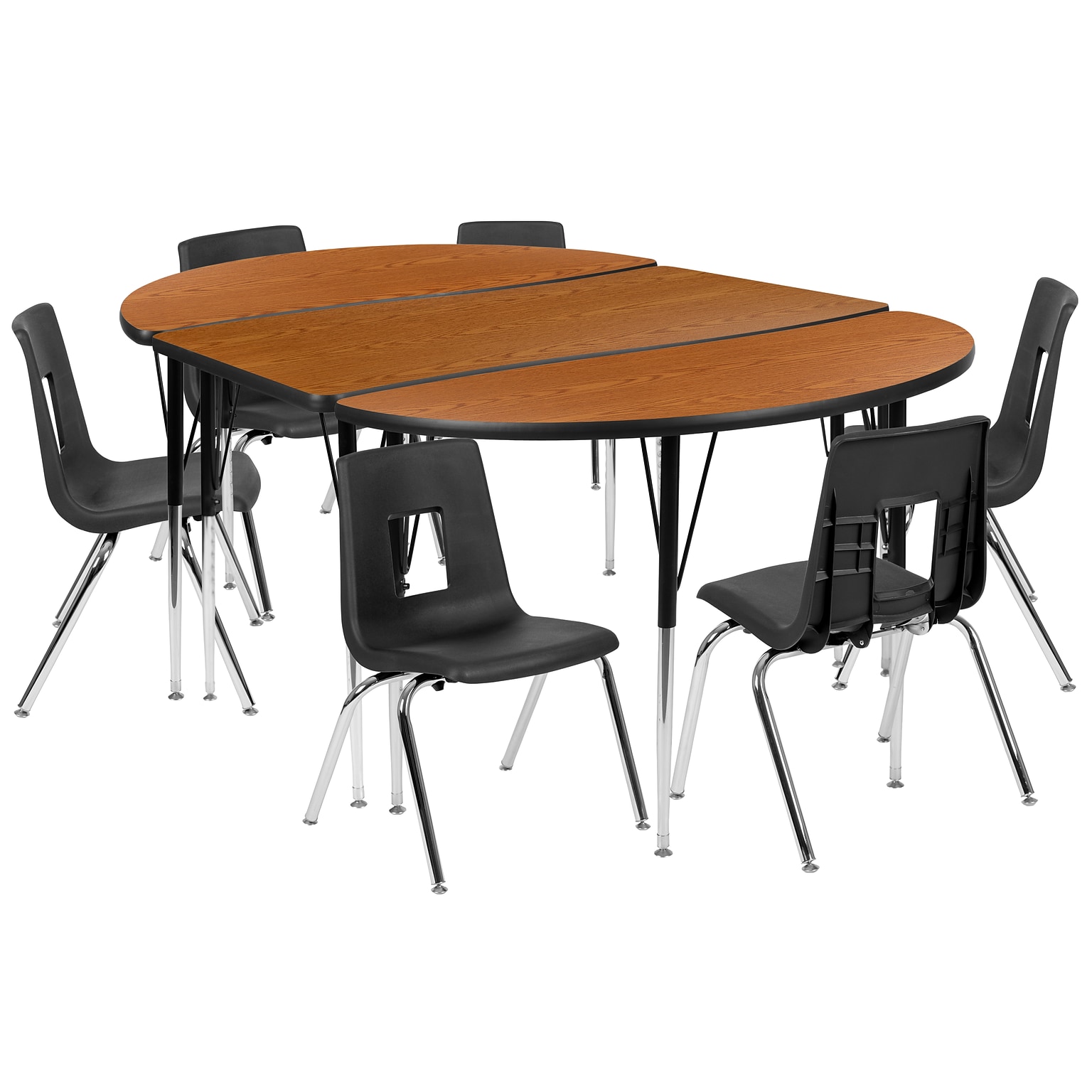 Flash Furniture Emmy Oval Wave Activity Table Set, 47.5 x 76, Height Adjustable, Oak/Black (XUG16C304C48OTA)