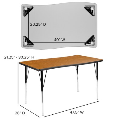 Flash Furniture Emmy Oval Wave Activity Table Set, 47.5" x 76", Height Adjustable, Oak/Black (XUG16C304C48OTA)