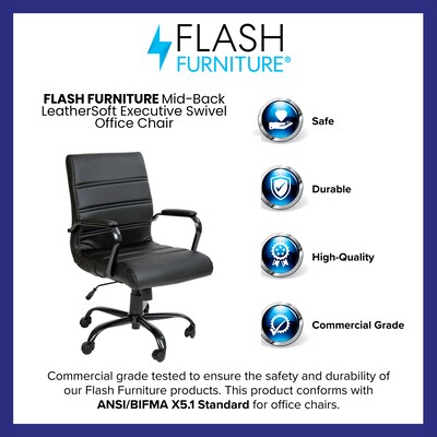 Flash Furniture Whitney Ergonomic LeatherSoft Swivel Mid-Back Executive Office Chair, Black/Black (GO2286MBKBK)