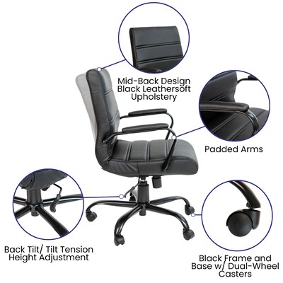 Flash Furniture Whitney Ergonomic LeatherSoft Swivel Mid-Back Executive Office Chair, Black/Black (GO2286MBKBK)