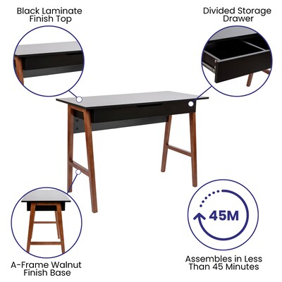 Flash Furniture 42" Home Office Writing Computer Desk with Drawer, Black (GCMBLK60BKWAL)