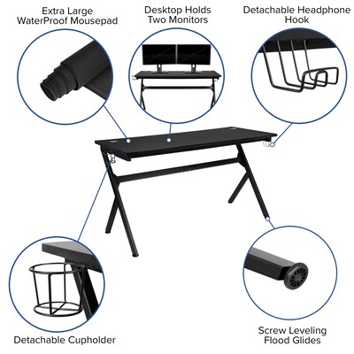 Flash Furniture 55"W 55" x 24" Extra Large Gaming Desk with Headphone Hook and Cup Holder, Black (NANTGD1904L)