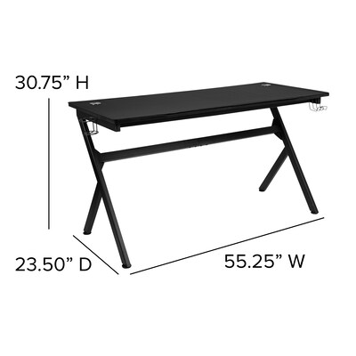 Flash Furniture 55"W 55" x 24" Extra Large Gaming Desk with Headphone Hook and Cup Holder, Black (NANTGD1904L)