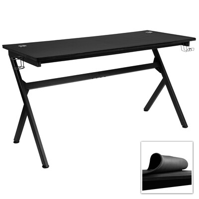 Flash Furniture 55"W 55" x 24" Extra Large Gaming Desk with Headphone Hook and Cup Holder, Black (NANTGD1904L)