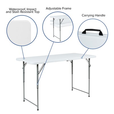 Flash Furniture Kathryn Folding Table, 47.5" x 23.75", Granite White (RB2448ADJ2)