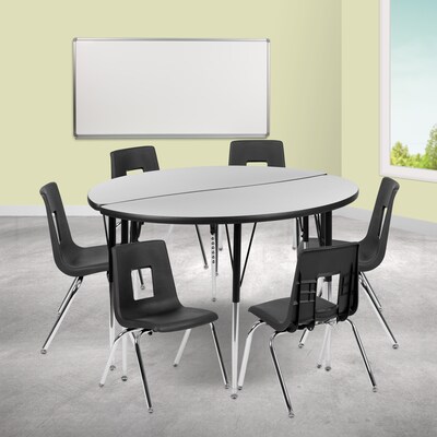 Flash Furniture Emmy 48 Round Activity Table Set, Height Adjustable, Gray/Black (XUG16CHA48HCGTA)