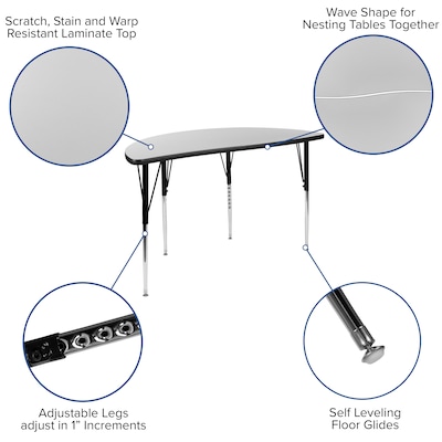 Flash Furniture Emmy 48" Round Activity Table Set, Height Adjustable, Gray/Black (XUG16CHA48HCGTA)