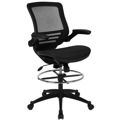 Flash Furniture Mesh Mid-Back Drafting Stool with Lumbar Support, Black (BLLB8801XDBLK)
