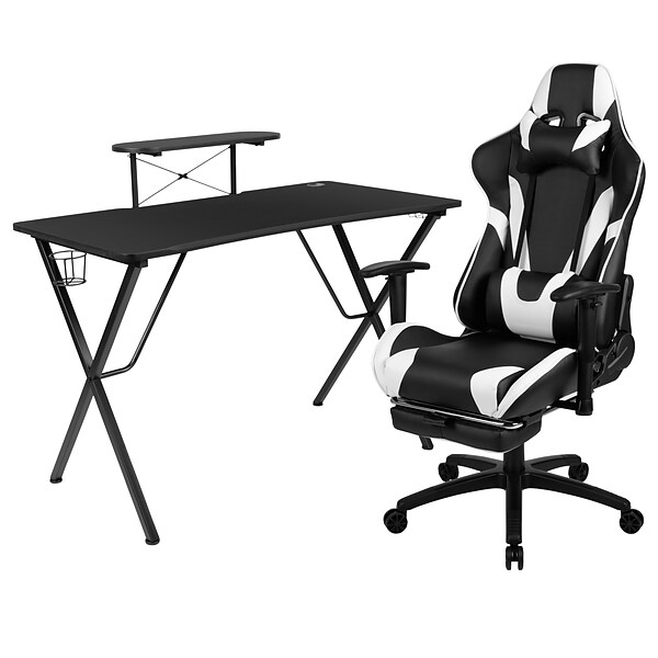 Flash Furniture 52W Gaming Desk and Black Footrest Reclining Gaming Chair Set, Black (BLNX30RSG1031BK)