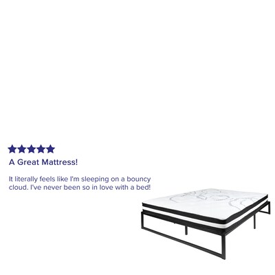 Flash Furniture Louis 14 Inch Metal Platform Bed Frame with 10 Inch Pocket Spring Mattress, Queen (XUBD1000110PSMQ)