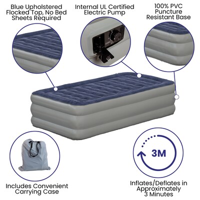 Flash Furniture Kellos 18 inch Air Mattress with ETL Certified Internal Electric Pump and Carrying Case, Twin (WGAM10118T)