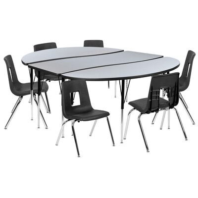 Flash Furniture Oval Activity Table Set, 60 x 86, Height Adjustable, Grey/Black (XUG16C306C60GTA)