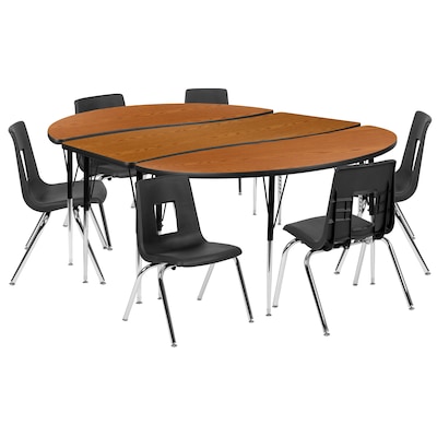 Flash Furniture Emmy Oval Wave Activity Table Set, 60 x 86, Height Adjustable, Oak/Black (XUG16C30