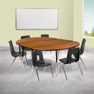 Flash Furniture Emmy Oval Wave Activity Table Set, 60 x 86, Height Adjustable, Oak/Black (XUG16C30