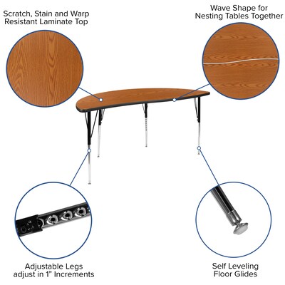 Flash Furniture Emmy Oval Wave Activity Table Set, 60" x 86", Height Adjustable, Oak/Black (XUG16C306C60OTA)