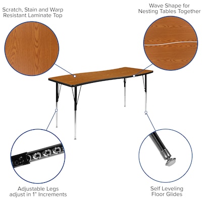 Flash Furniture Emmy Oval Wave Activity Table Set, 60" x 86", Height Adjustable, Oak/Black (XUG16C306C60OTA)
