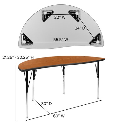 Flash Furniture Emmy Oval Wave Activity Table Set, 60" x 86", Height Adjustable, Oak/Black (XUG16C306C60OTA)