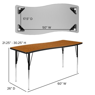 Flash Furniture Emmy Oval Wave Activity Table Set, 60" x 86", Height Adjustable, Oak/Black (XUG16C306C60OTA)