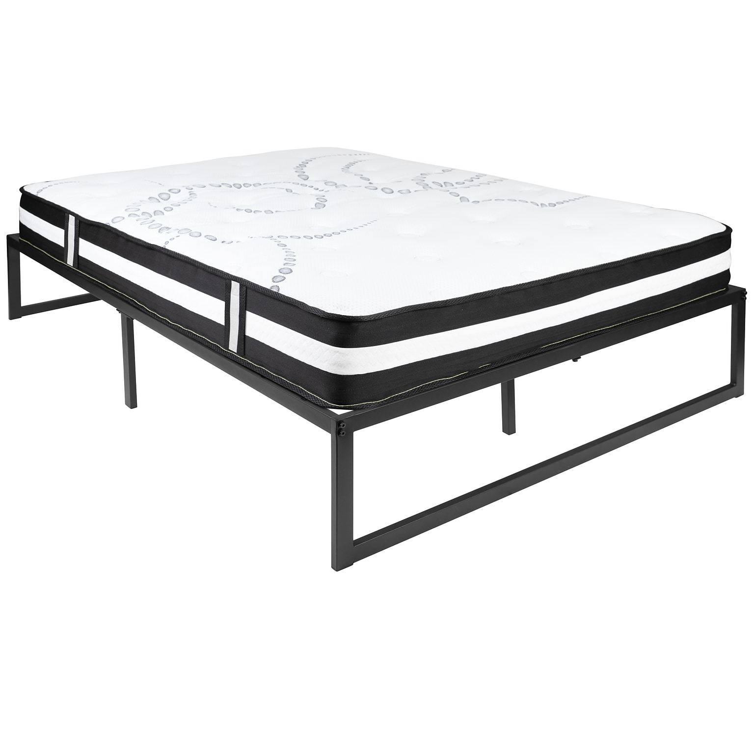 Flash Furniture Louis 14 Inch Metal Platform Bed Frame with 12 Inch Pocket Spring Mattress, Full (XUBD1012PSMF)