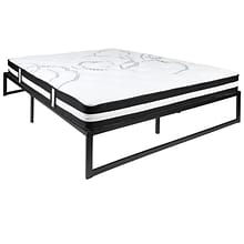 Flash Furniture Louis 14 Inch Metal Platform Bed Frame with 12 Inch Pocket Spring Mattress, Queen (X
