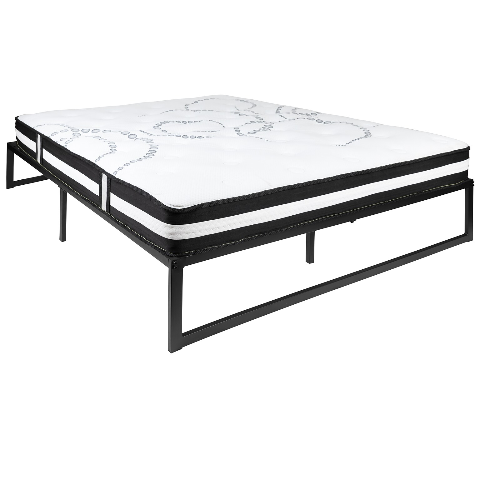 Flash Furniture Louis 14 Inch Metal Platform Bed Frame with 12 Inch Pocket Spring Mattress, Queen (XUBD1012PSMQ)