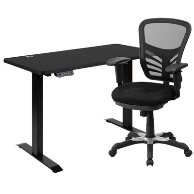 Flash Furniture Electric 27H - 44H Adjustable Standing Desk with Black Mesh Executive Office Chair