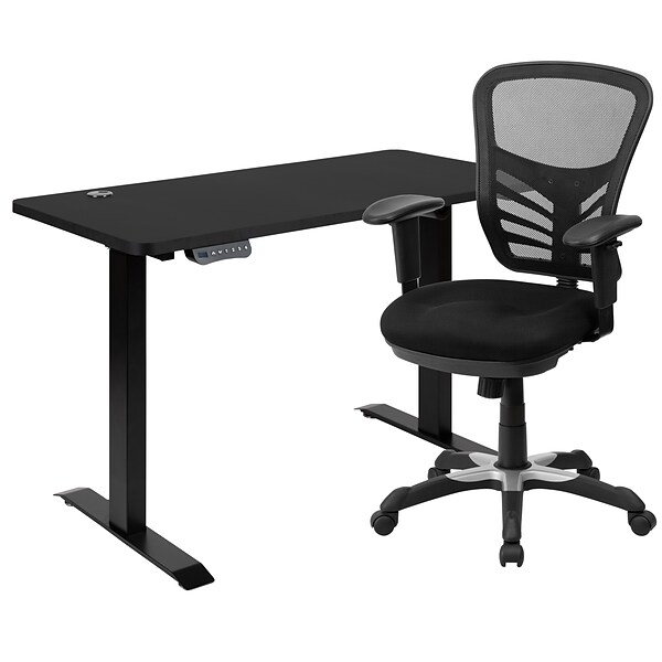 Flash Furniture Electric 27H - 44H Adjustable Standing Desk with Black Mesh Executive Office Chair, Black (BLN20460001BK)