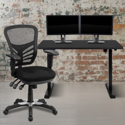Flash Furniture Electric 27"H - 44"H Adjustable Standing Desk with Black Mesh Executive Office Chair, Black (BLN20460001BK)