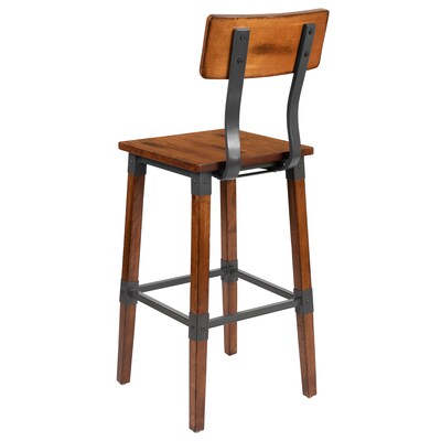 Flash Furniture Jackson Industrial Wood Rectangular Back Dining Barstool, Rustic Antique Walnut, 2-Pieces/Pack (2XUDGW0236B)