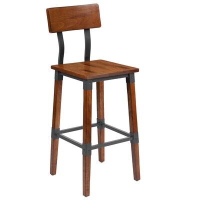 Flash Furniture Jackson Industrial Wood Rectangular Back Dining Barstool, Rustic Antique Walnut, 2-Pieces/Pack (2XUDGW0236B)