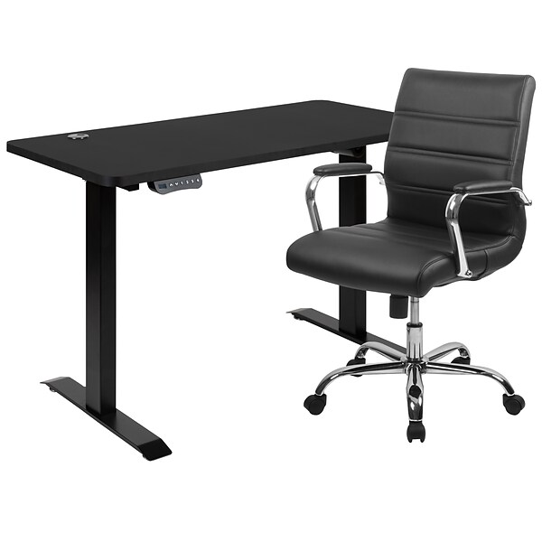 Flash Furniture Electric 27H - 44H Adjustable Standing Desk with Mid-Back Black Executive Office Chair, Black (BLN20462286BK)
