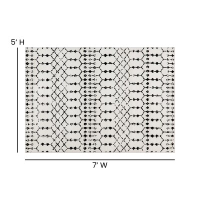 Flash Furniture Beth Collection Polyester 82" x 60" Rectangular Machine Made Rug, Ivory/Black (RCCR19133057WH)