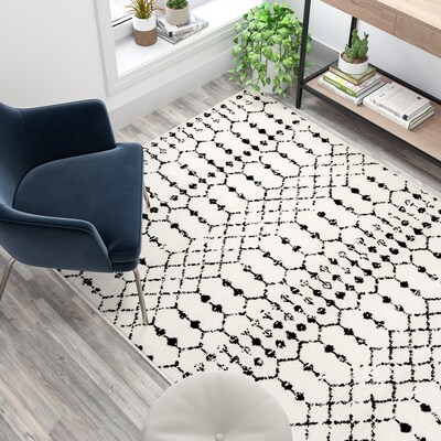 Flash Furniture Beth Collection Polyester 82" x 60" Rectangular Machine Made Rug, Ivory/Black (RCCR19133057WH)