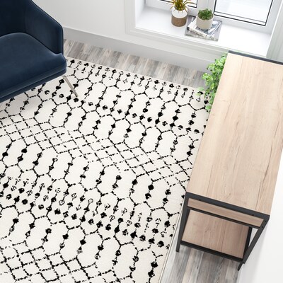 Flash Furniture Beth Collection Polyester 82" x 60" Rectangular Machine Made Rug, Ivory/Black (RCCR19133057WH)