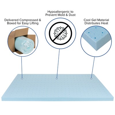 Flash Furniture Capri Comfortable Sleep King Size Cool Gel Memory Foam Mattress Topper, Blue, 75.5" x 81" x 3" (MRM353K)