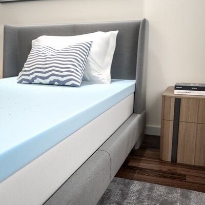 Flash Furniture Capri Comfortable Sleep Twin Size Cooling Gel Memory Foam Mattress Topper, Blue, 39" x 75.5" x 3" (MRM353T)