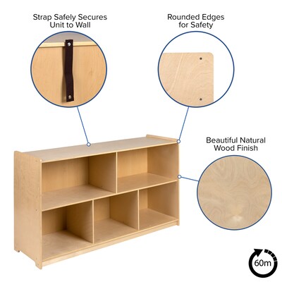 Flash Furniture 30"H x 48"L Wooden 5 Section School Classroom Storage Cabinet, Natural (MKSTRG008)