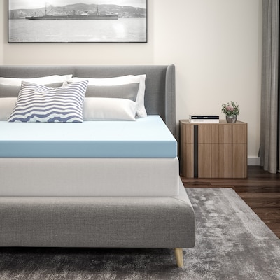 Flash Furniture Capri Comfortable Sleep Queen Size Cool Gel Memory Foam Mattress Topper, Blue, 60" x 80" x 3" (MRM353Q)