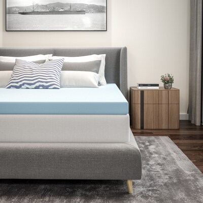 Flash Furniture Capri Comfortable Sleep Queen Size Cooling Gel Memory Foam Mattress Topper, Blue, 60