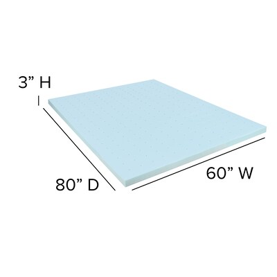 Flash Furniture Capri Comfortable Sleep Queen Size Cool Gel Memory Foam Mattress Topper, Blue, 60" x 80" x 3" (MRM353Q)