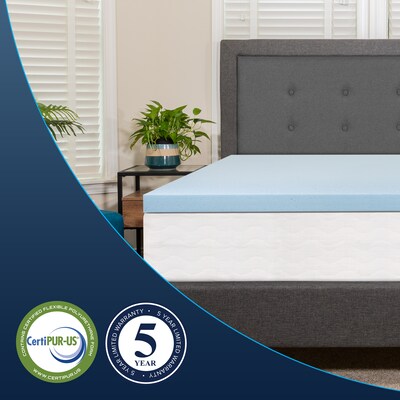 Flash Furniture Capri Comfortable Sleep Queen Size Cooling Gel Memory Foam Mattress Topper, Blue, 60" x 80" x 3" (MRM353Q)
