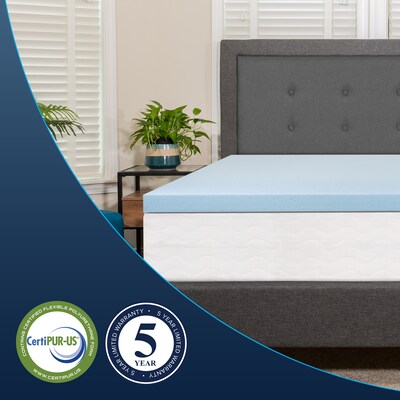 Flash Furniture Capri Comfortable Sleep Queen Size Cool Gel Memory Foam Mattress Topper, Blue, 60" x 80" x 3" (MRM353Q)